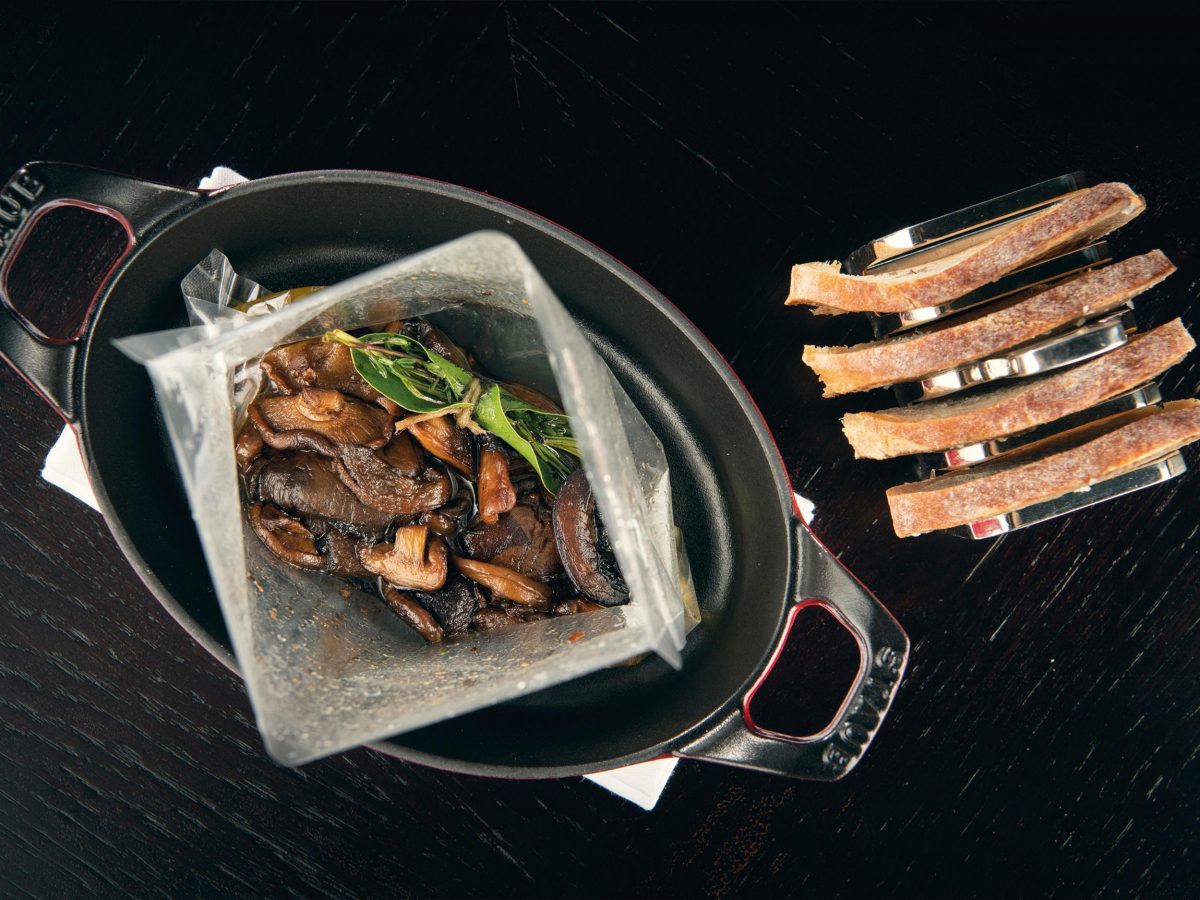 Atherton's roast wild mushroom served in a bag, with cep toast