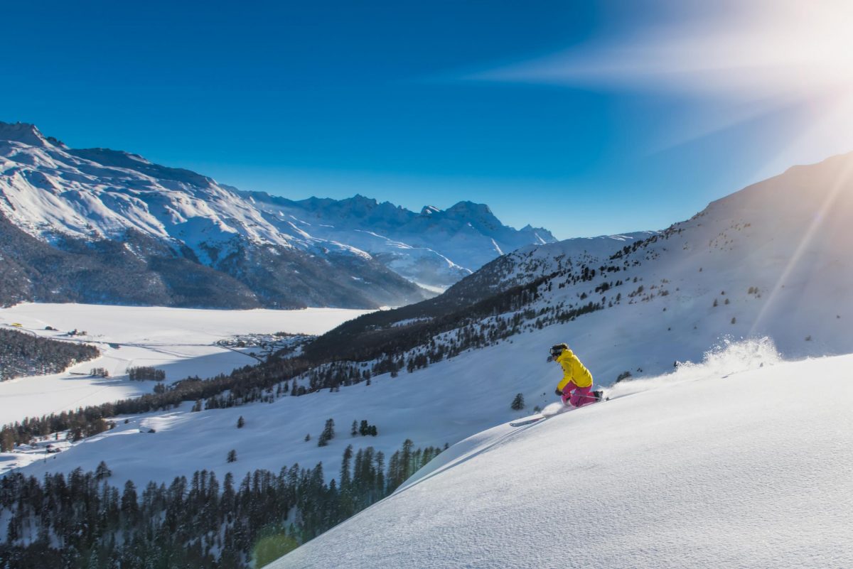 The snow-covered slopes around St. Moritz