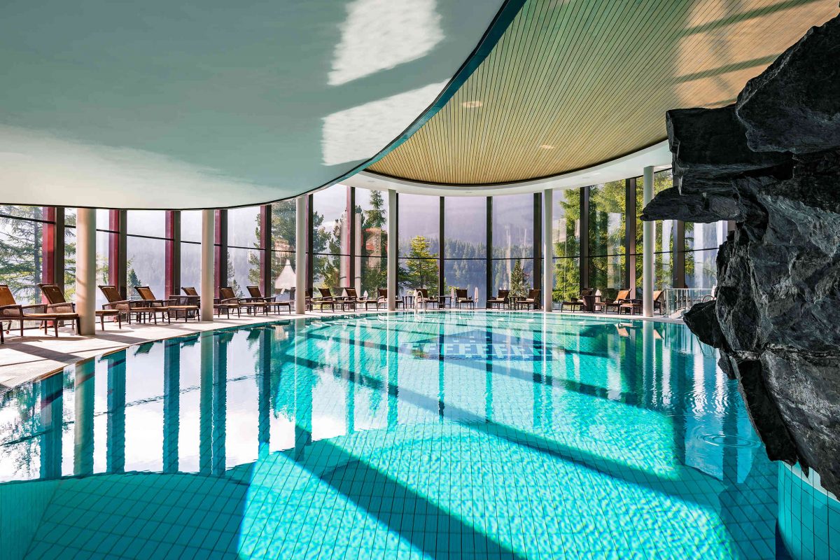 Indoor swimming pool at the Badrutt's Palace Hotel