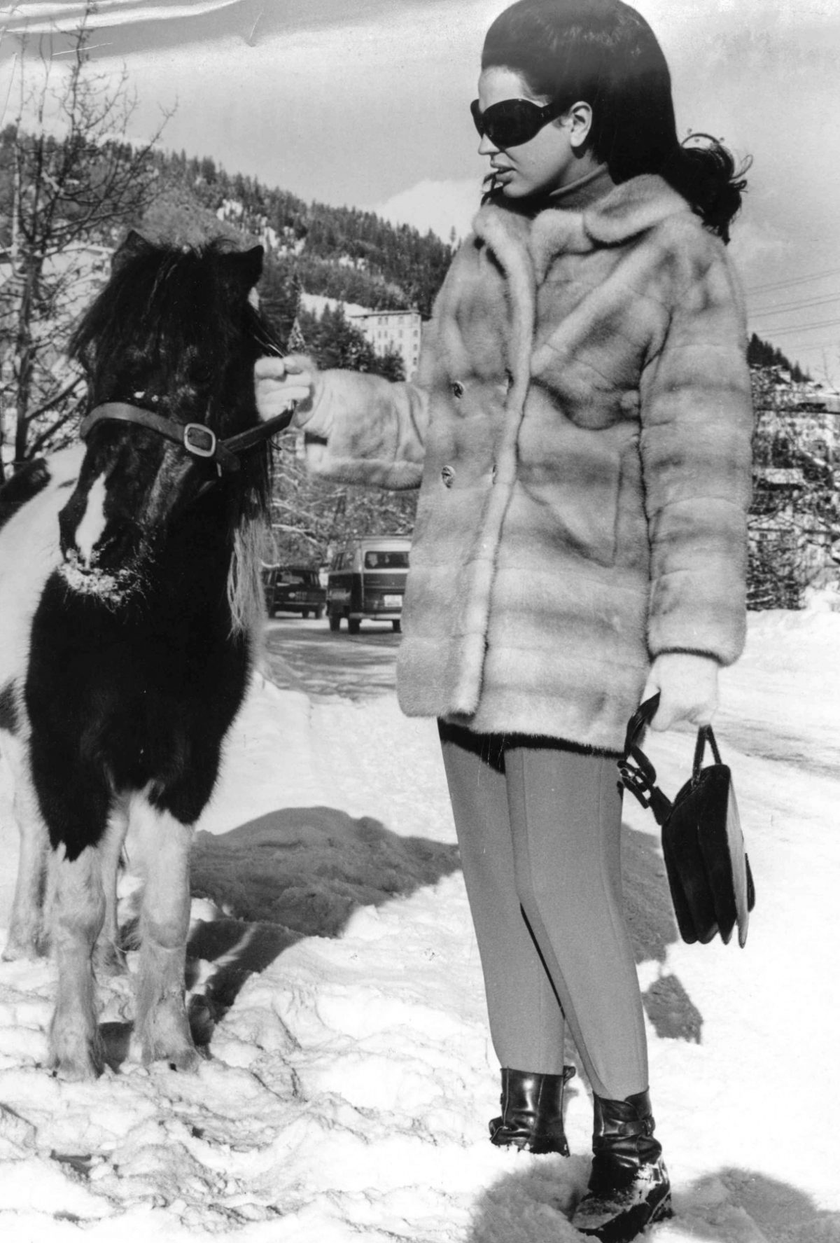 Princess Ira von Furstenberg in snow in St. Moritz