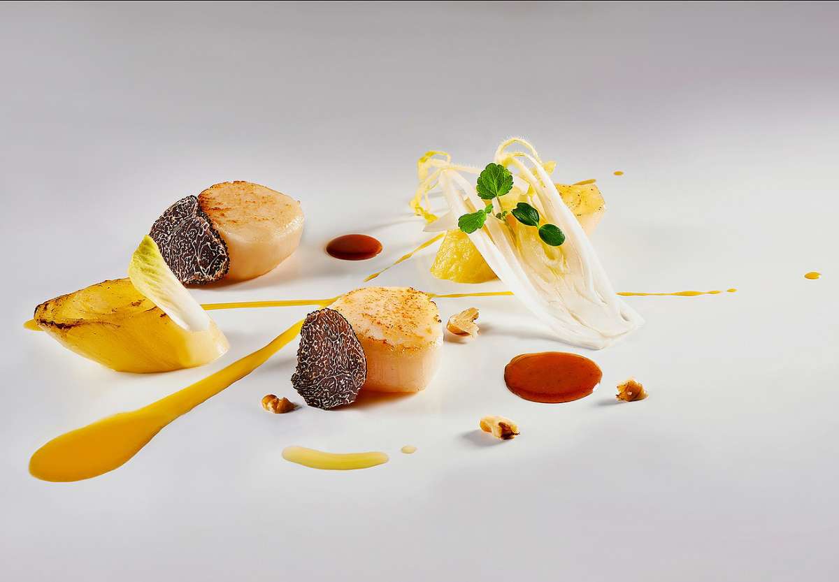 Seared hand dived scallops by Maxime Luvara, Executive Chef, Badrutt's Palace Hotel