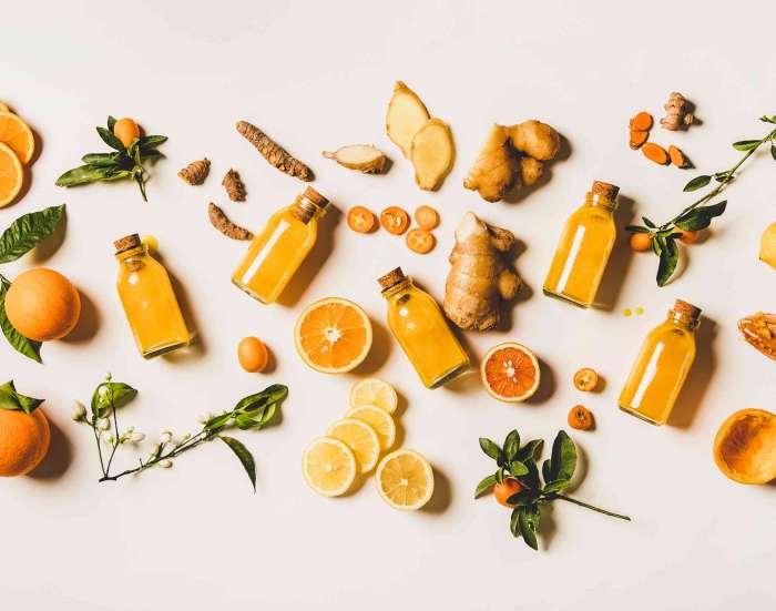 Orangen, Ingwer und andere Zutaten für gesunde Getränke
