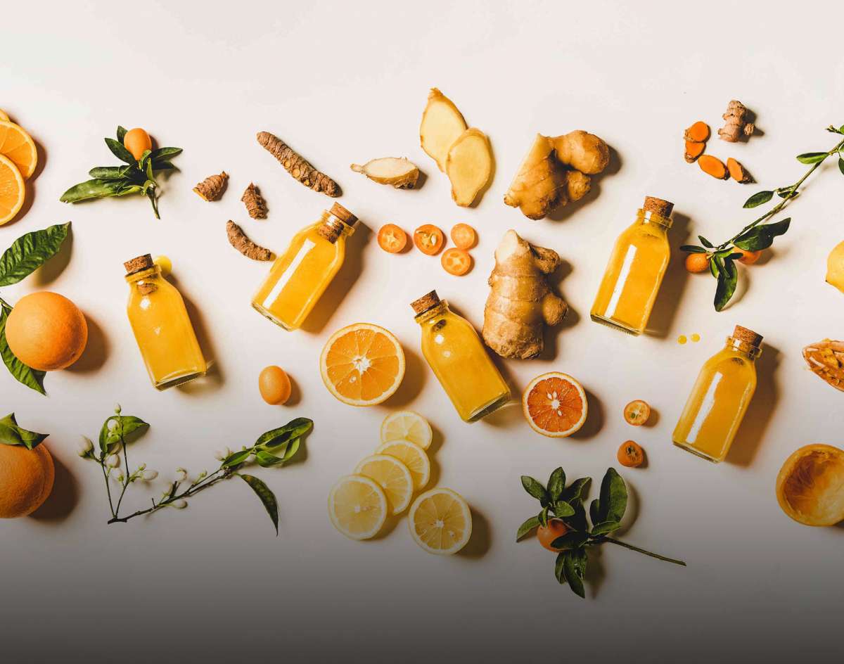 Oranges, ginger and other ingredients for healthy drinks