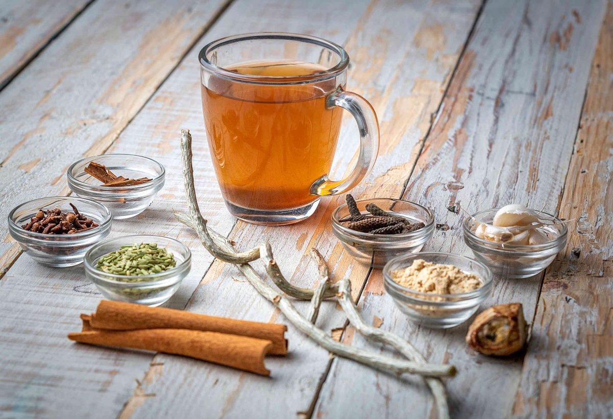 Healthy ingredients for an Ayurvedic infusion