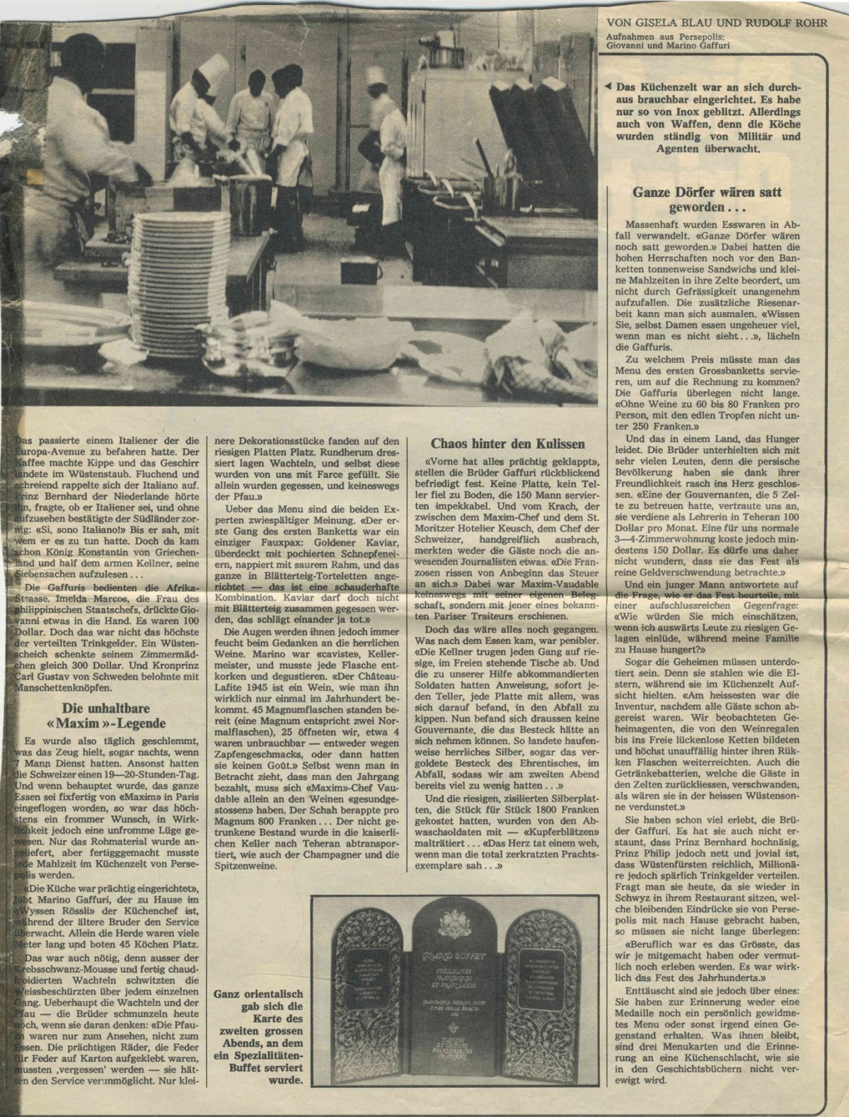 Schweizer Presseartikel über die Feier des Schahs von Persien in Persepolis im Oktober 1971