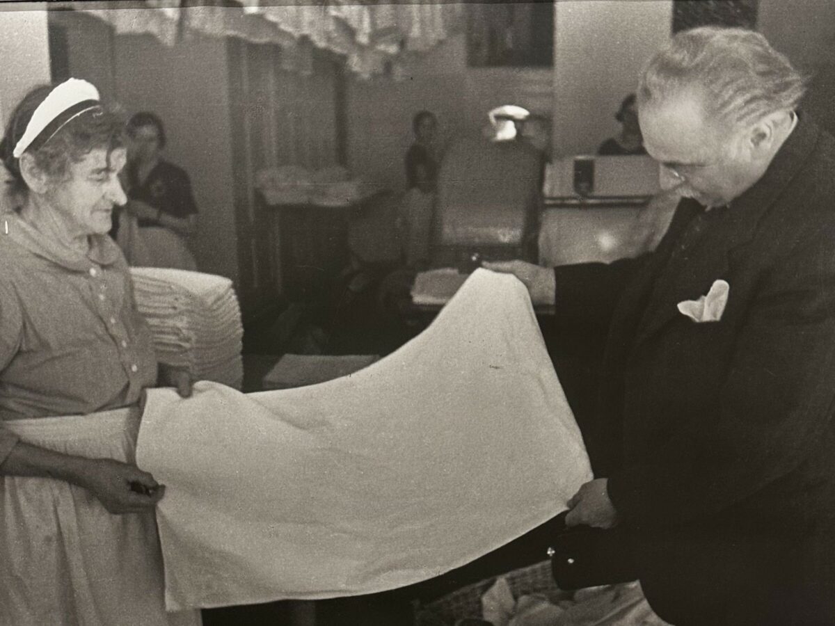 Hotel owner and manager inspects the laundry