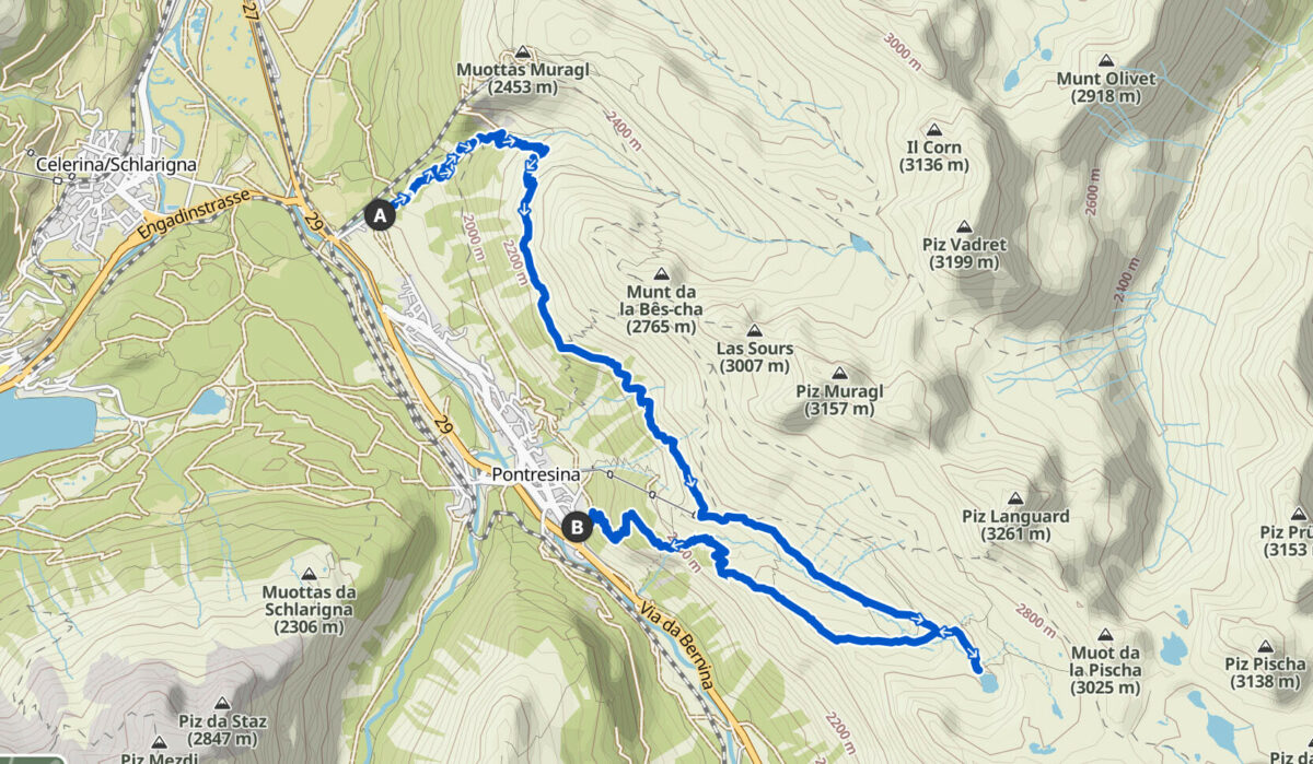 Karte der Wanderroute für Naturliebhaber