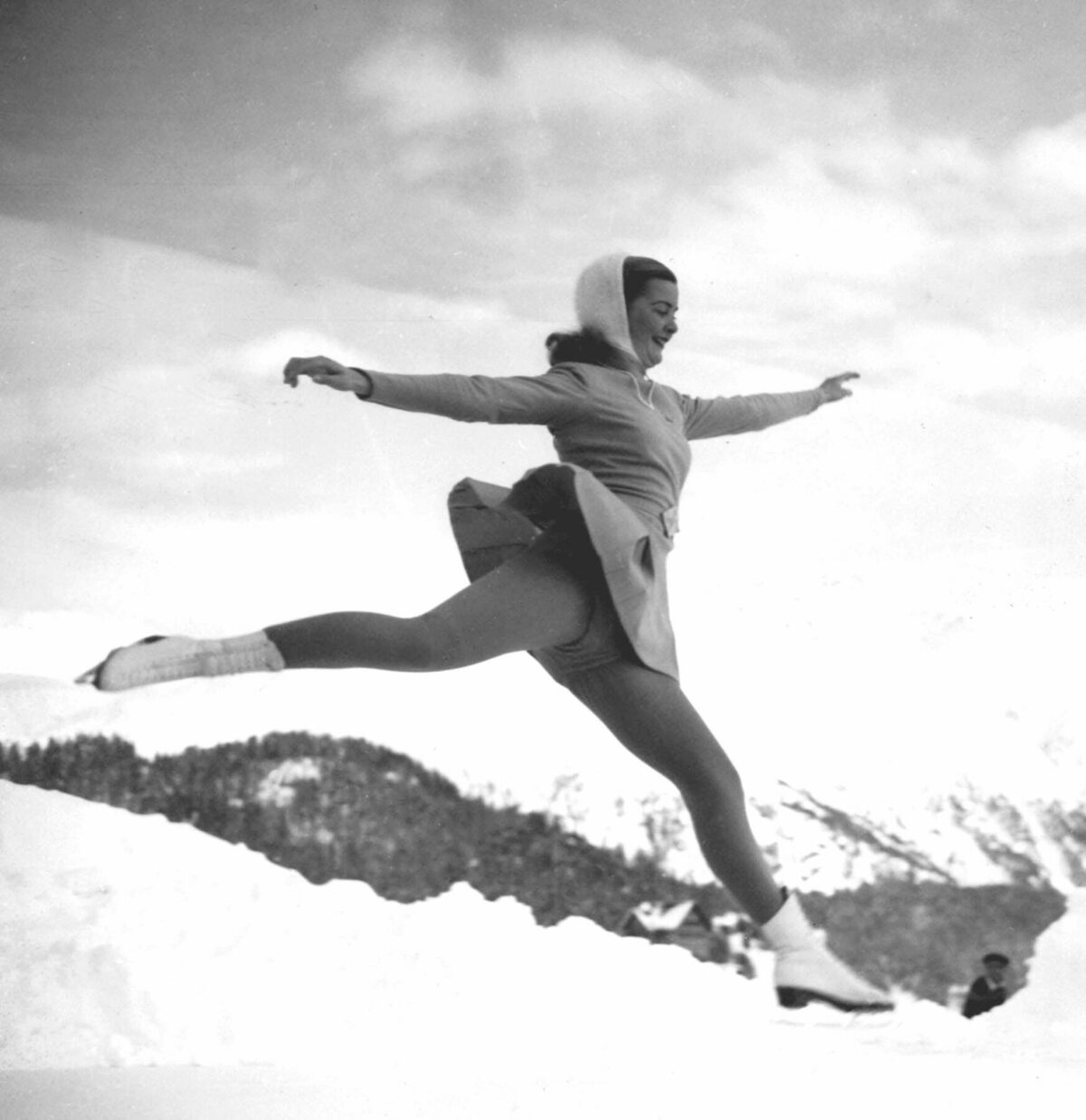 A black and white photo of Olympian Barbara Ann Scott
