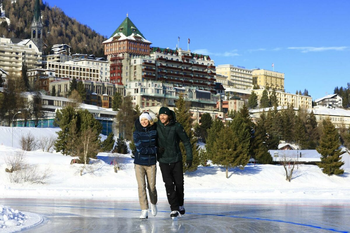 A couple ice skating in St. Moritz 