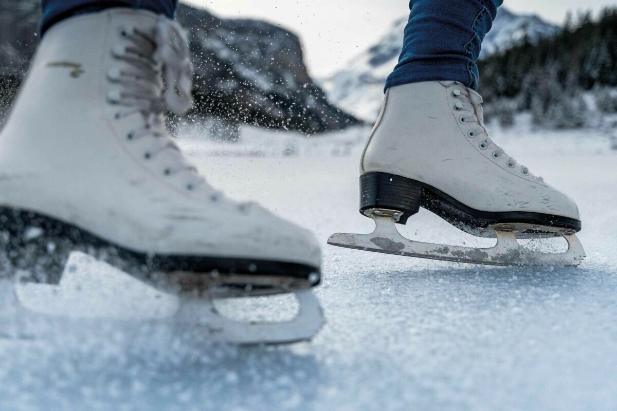 Ice skates on a ice rink 